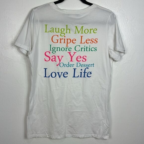 Gretchen Scott "Laugh More" Short Sleeve Cotton Tee In White Size XL - Picture 3 of 7